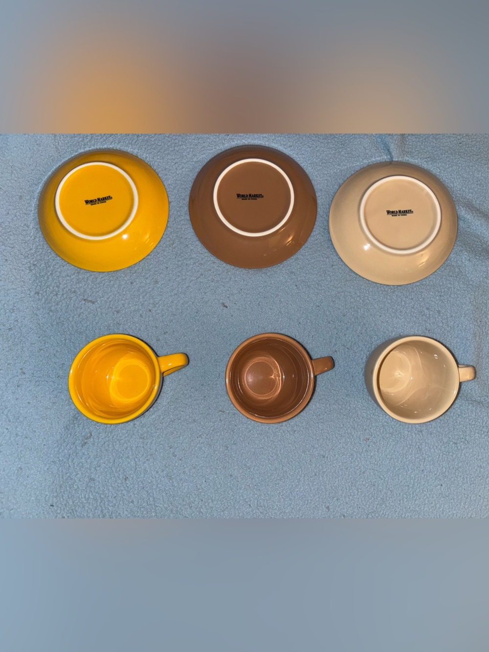 Cost Plus World Market Tri-Color Ceramic Espresso Set in Yellow, Brown & Cream